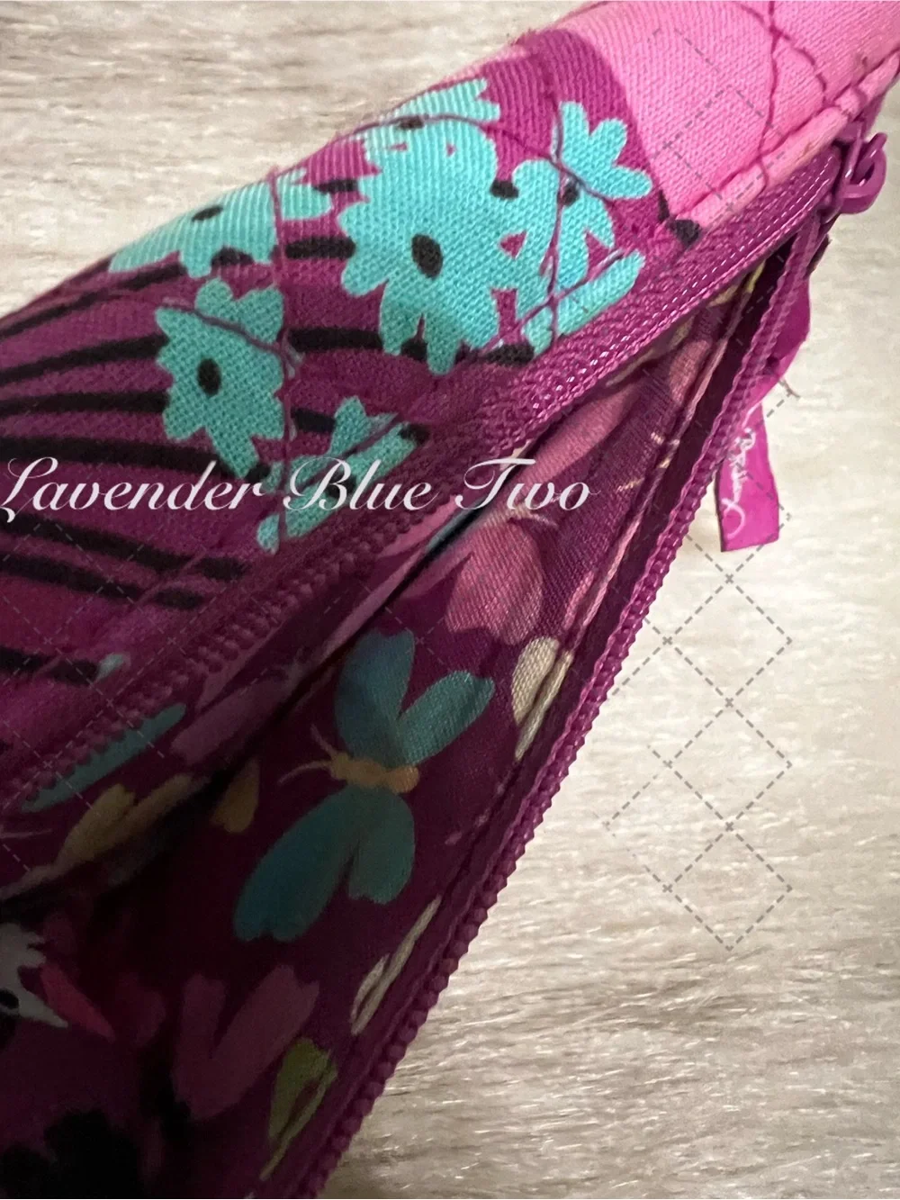 VERA BRADLEY Flutterby 2014 Trifold Euro Wallet Pink Purple Y2K Pink Purple Flor